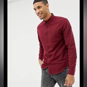 Hollister Long Sleeve Button-Up Maroon Shirt XS